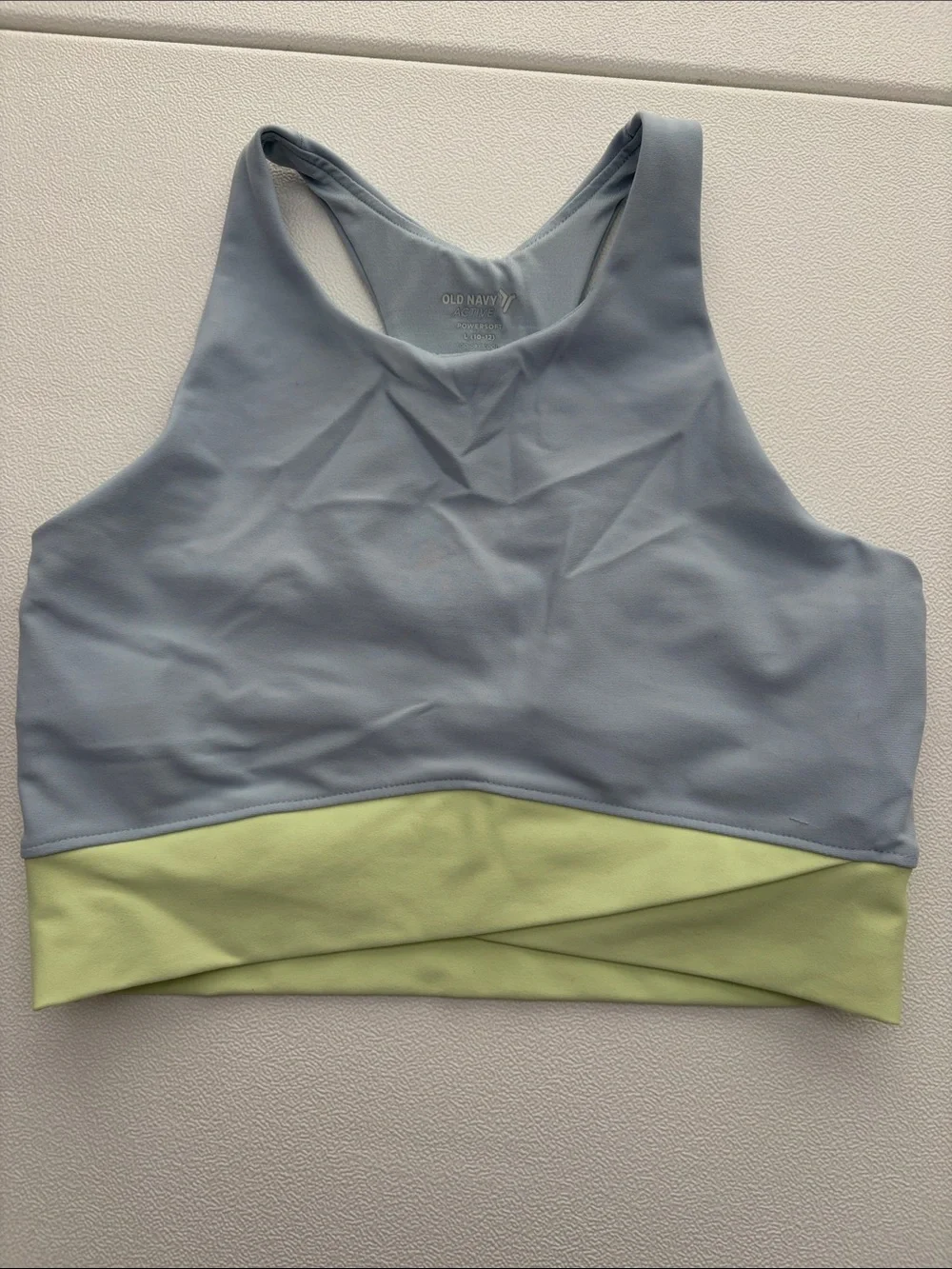 Old Navy Powder Blue & Lime Contrast High Neck Sports Bra